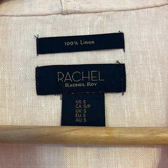 Rachel Roy 100% Linen Hooded Lightweight Jacket Pink Women's Small Snap Pockets - Picture 2 of 8